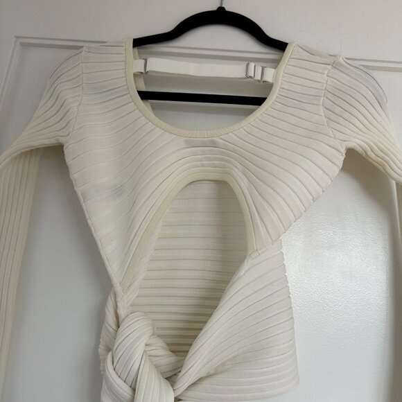 Tibi Decollete Rib Knit Wrap Sweater Long Sleeves Open Back Cut-out White Sz XS - Picture 10 of 10